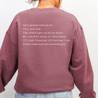 "Dear person behind me' New Mom Accordingly" Cozy Pullover
