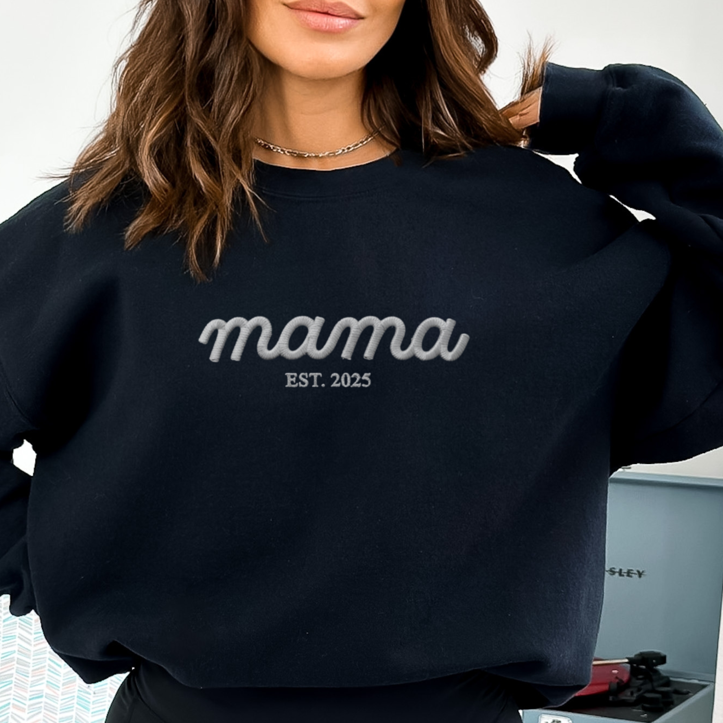Embroidered Mama Est . Sweatshirt