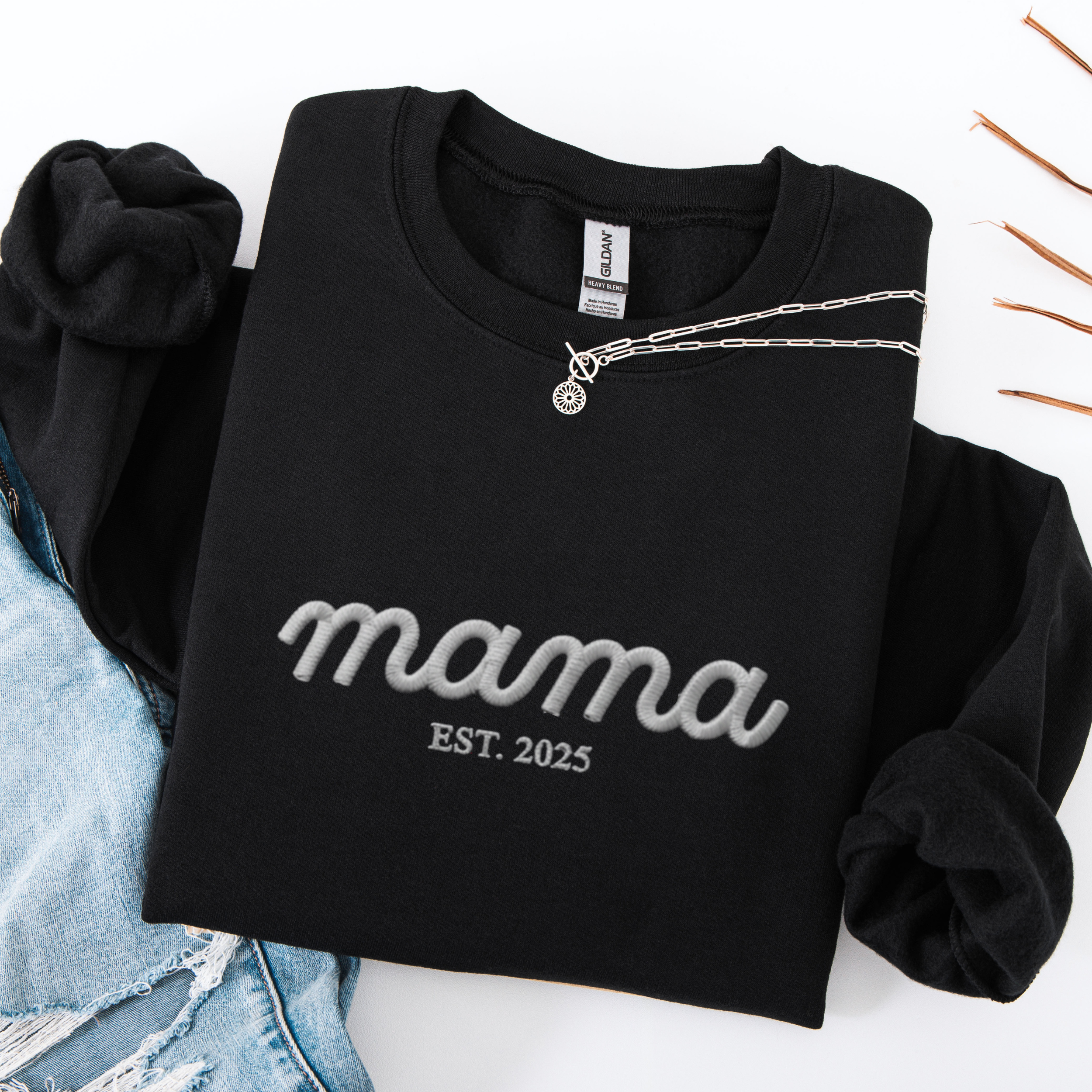 Embroidered Mama Est . Sweatshirt