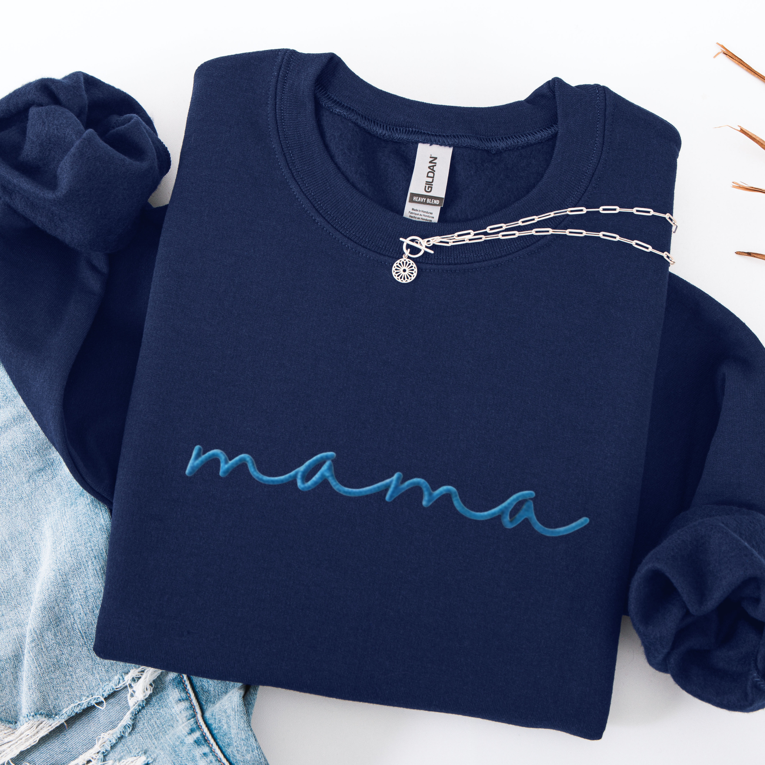Embroidered Navy Monochrome Mama Sweatshirt